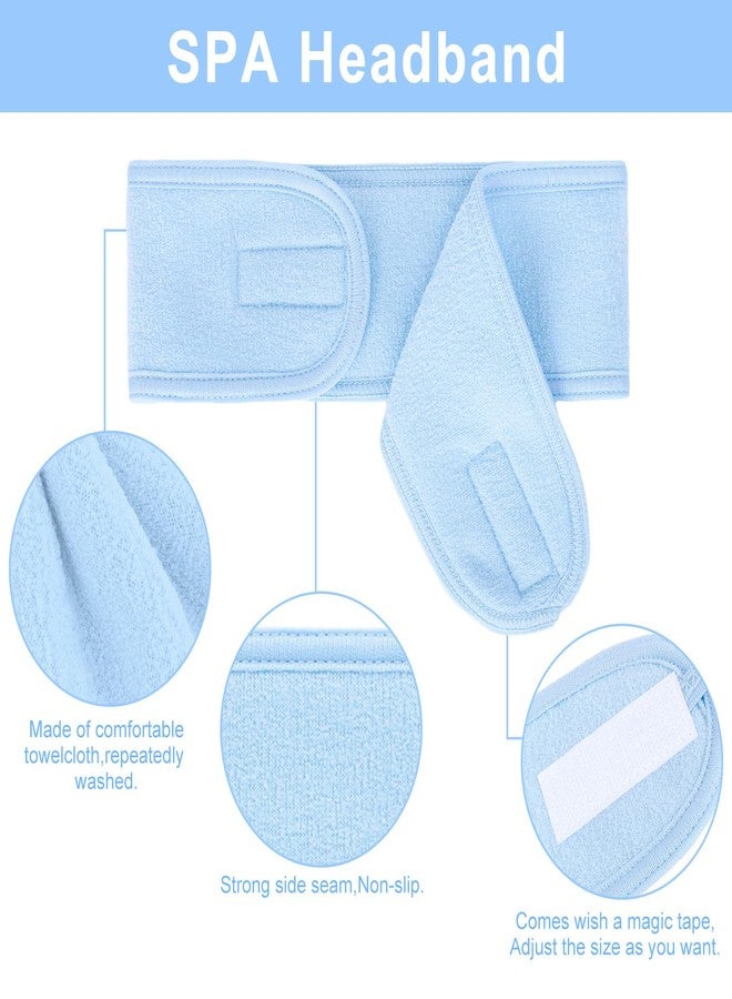 Whaline Spa Facial Headband Head Wrap Terry Cloth Headband 4 Counts Stretch Towel for Bath, Makeup and Sport (Light Blue) - Image 3